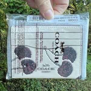 COACH Slim Id Card Case With Cherry Print CDG88 NWT AUTHENTIC